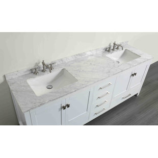 White Carrera Marble Vanity Wayfair Pichardo Transitional 84 Double Bathroom Vanity Set With Carrera Countertop