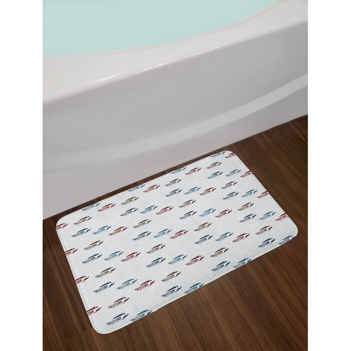 East Urban Home Ambesonne Cars Bath Mat By Different Colored Muscle Cars With Retro Display Antique American Engineering Plush Bathroom Decor Mat With Non Slip Backing 29 5 W X 17 5 W Inches