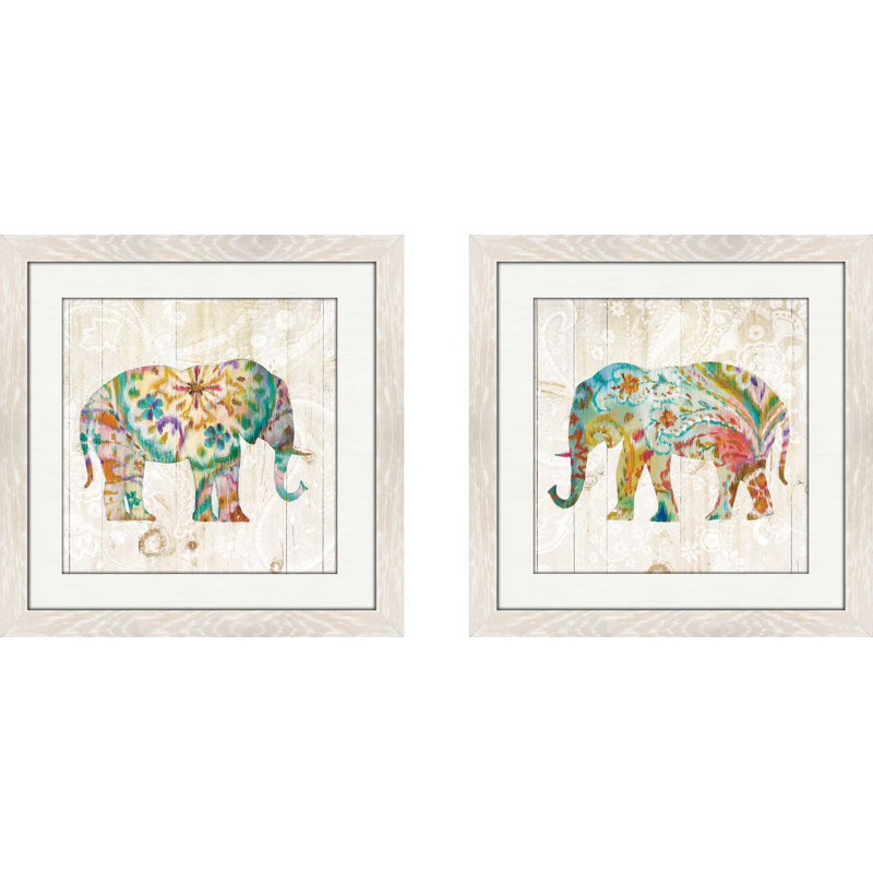 Bungalow Rose Boho Paisley Elephant I 2 Piece Framed Acrylic
