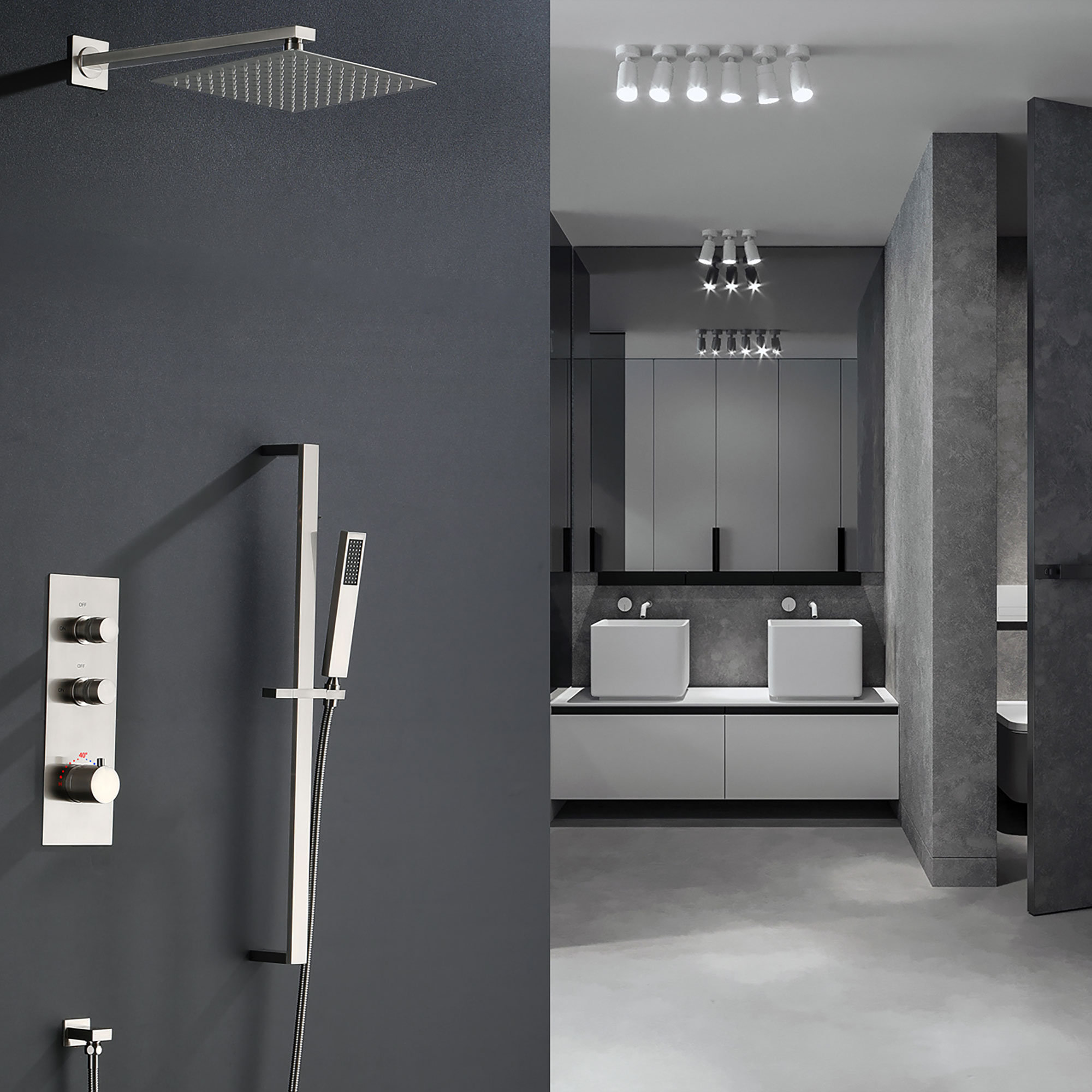 MODLAND Thermostatic Luxury Complete Shower System with Roughin Valve