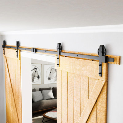 Modern Standard Double Barn Door Hardware Kit Bronco Hardware Track Length 114 in
