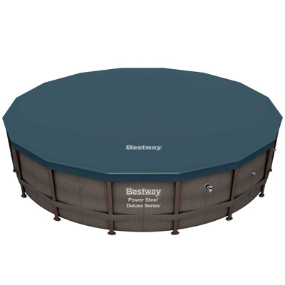 Bestway Power Steel Round Above Ground Outdoor Swimming Pool Set with Filter Pump and Cover