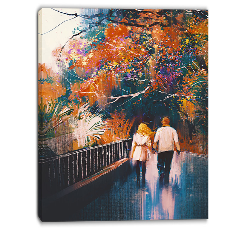 Designart Couple Walking Holding Hands Landscape Painting Print On