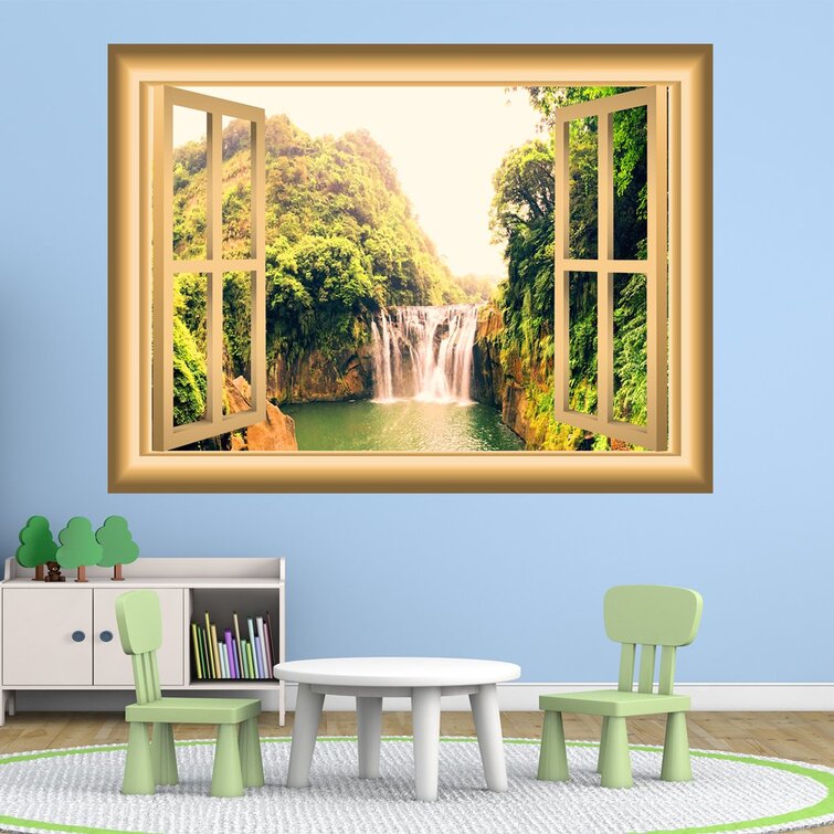 Mountain Waterfalls Window 3D Wall Decal Art Mural Home Decor Canvas Vinyl W190