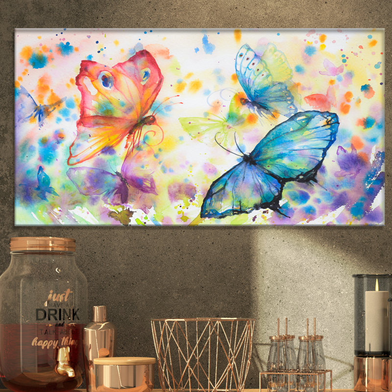 East Urban Home Colorful Butterflies Oil Painting Print On