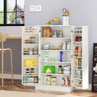 Details about   Pantry Cabinet Storage Wood Organizer 2 Doors 4 Shelves Freestanding White NEW 