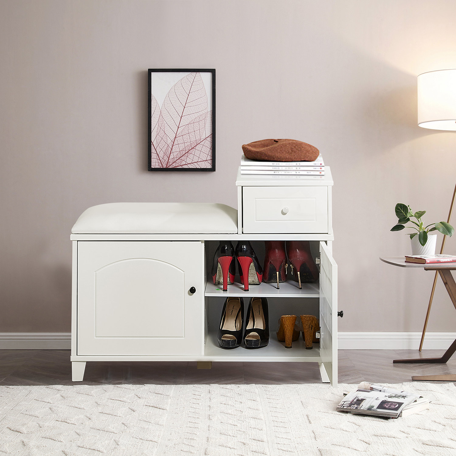 Red Barrel Studio® Faux Leather Cabinet Storage Bench | Wayfair