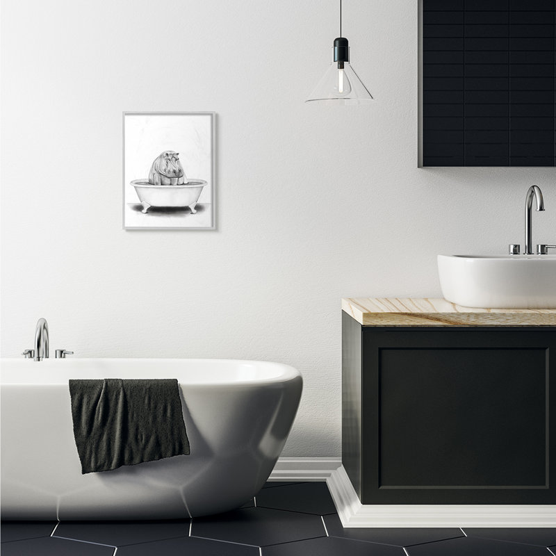 Stupell Industries Hippo In A Tub Funny Animal Bathroom By Rachel Neiman Drawing Print Reviews Wayfair