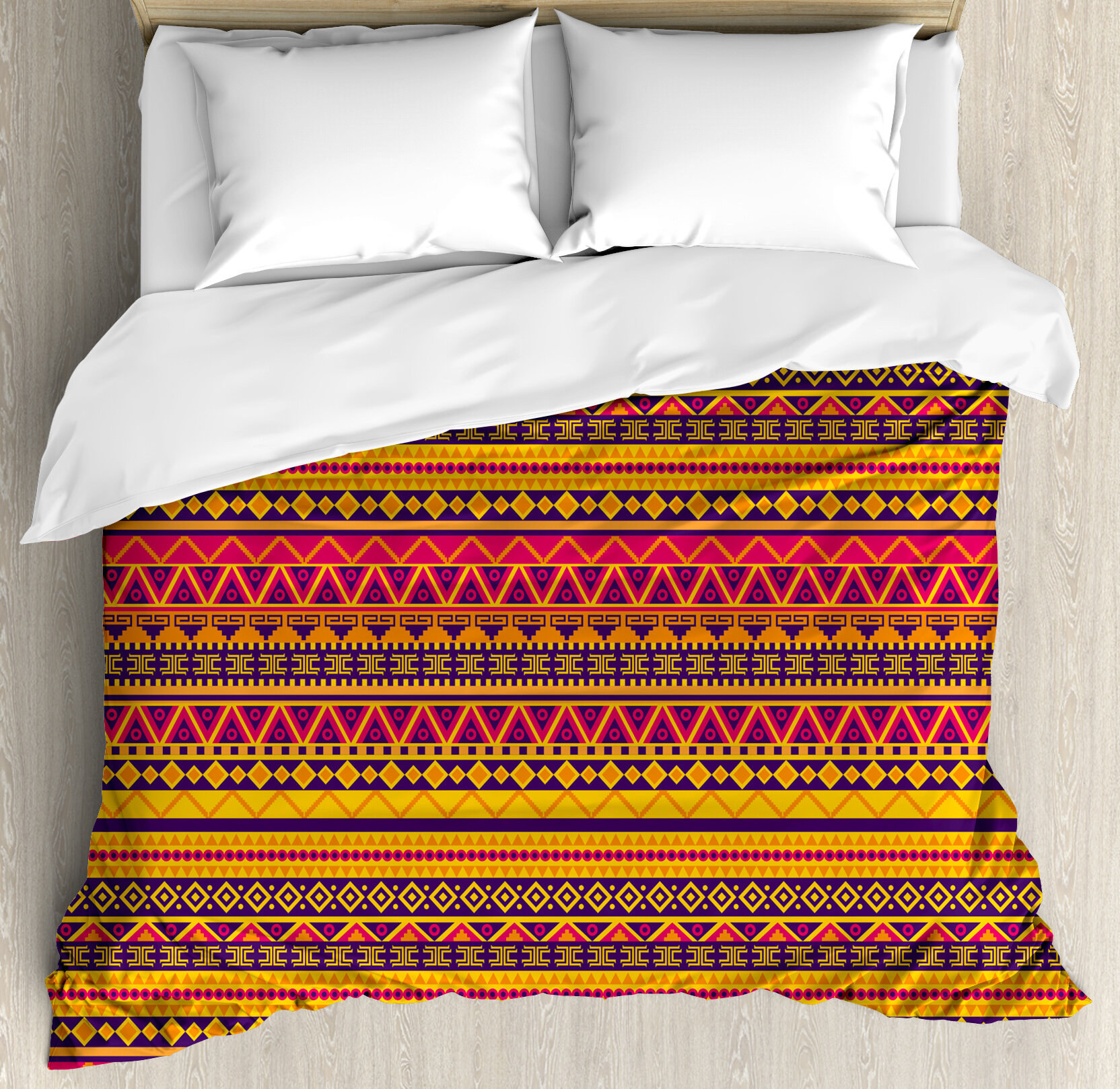 Tribal Vector Ethnic Style Indian Native American Inspired Image With Geometric Borders Duvet Cover Set