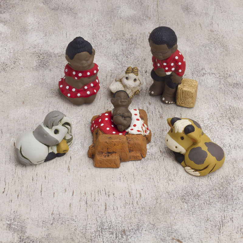 World Menagerie 6 Piece Polka Dot Family Ceramic Nativity Scene Peru Set Wayfair