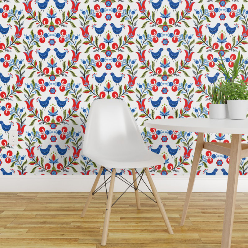 Rosalind Wheeler Edmund Folk Art Bird Peel And Stick Wallpaper