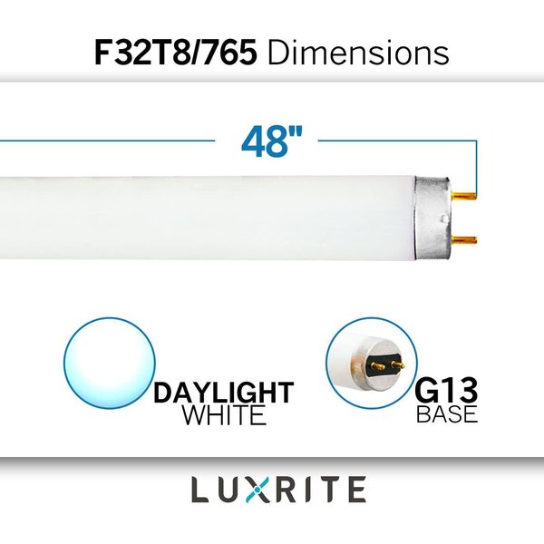 Luxrite 32 Watt 48 Inch T8 Fluorescent Tube 6500K Daylight 2650 Lumens ...