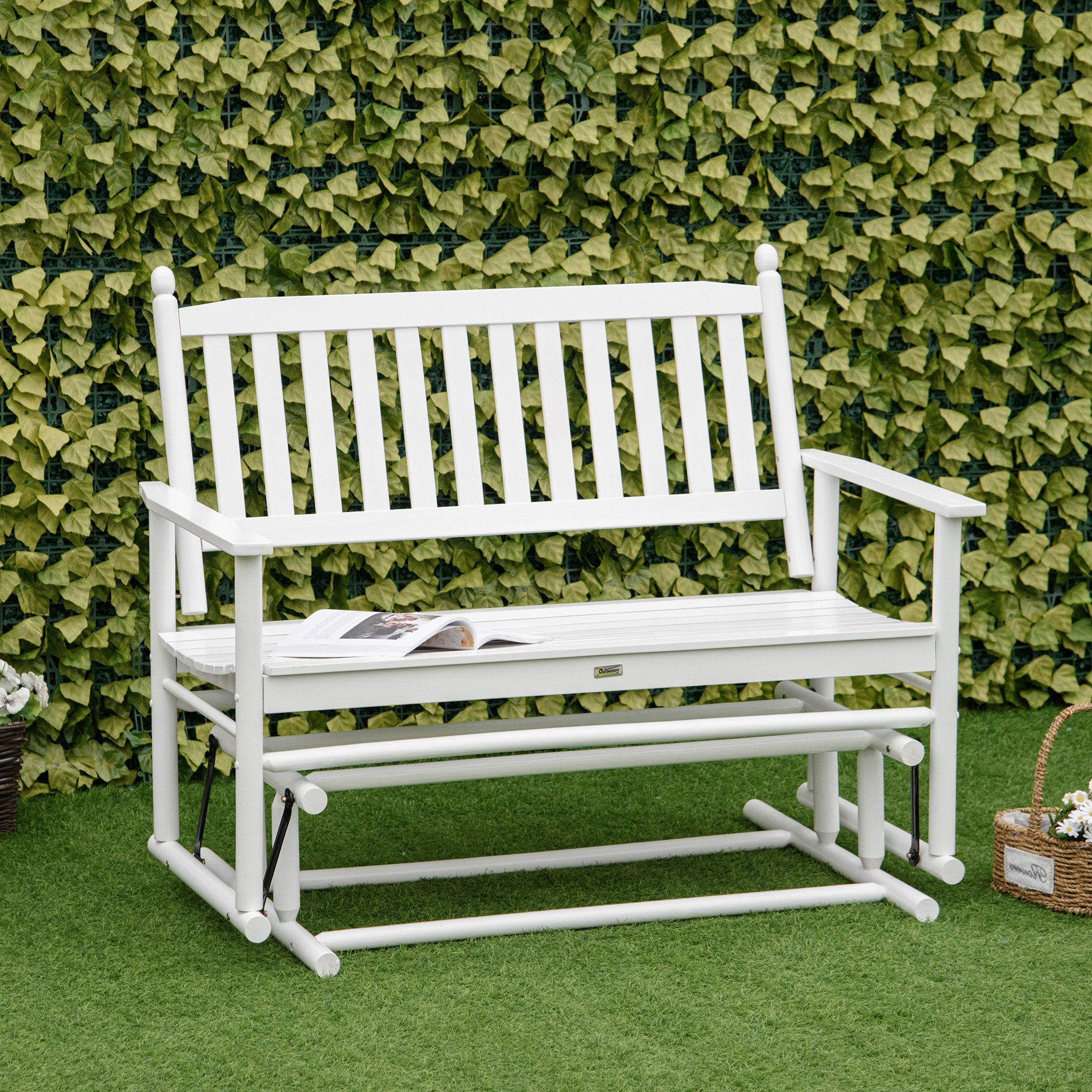 Winston Porter Outdoor Camecia Gliding Solid Wood Bench | Wayfair