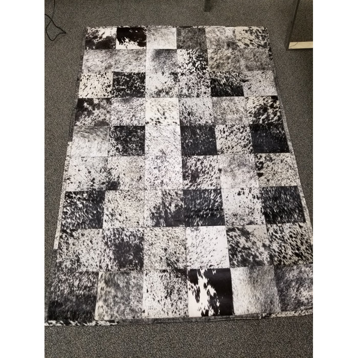 Bellbrook Patchwork Hand Woven Cowhide Black White Area Rug Bellbrook Patchwork Hand Woven Cowhide Black White Area Rug