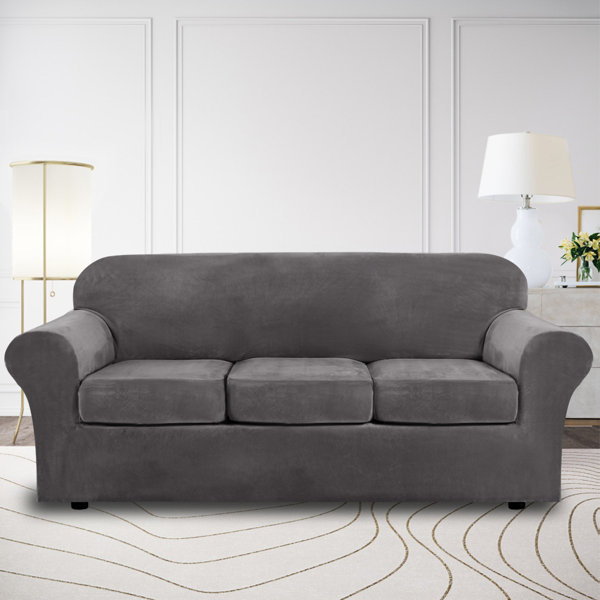 Designer Twill Sofa Slipcover in White 1PC Box Style Seat Cushion Sure Fit 