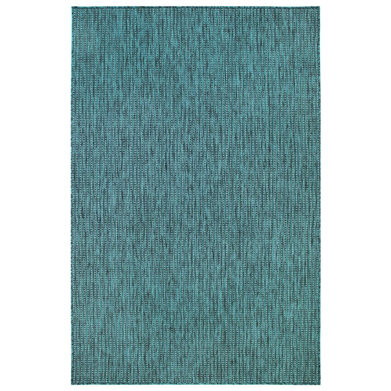 Highland Dunes Desantiago Texture Stripe Teal Indoor Outdoor Area Highland Dunes Desantiago Texture