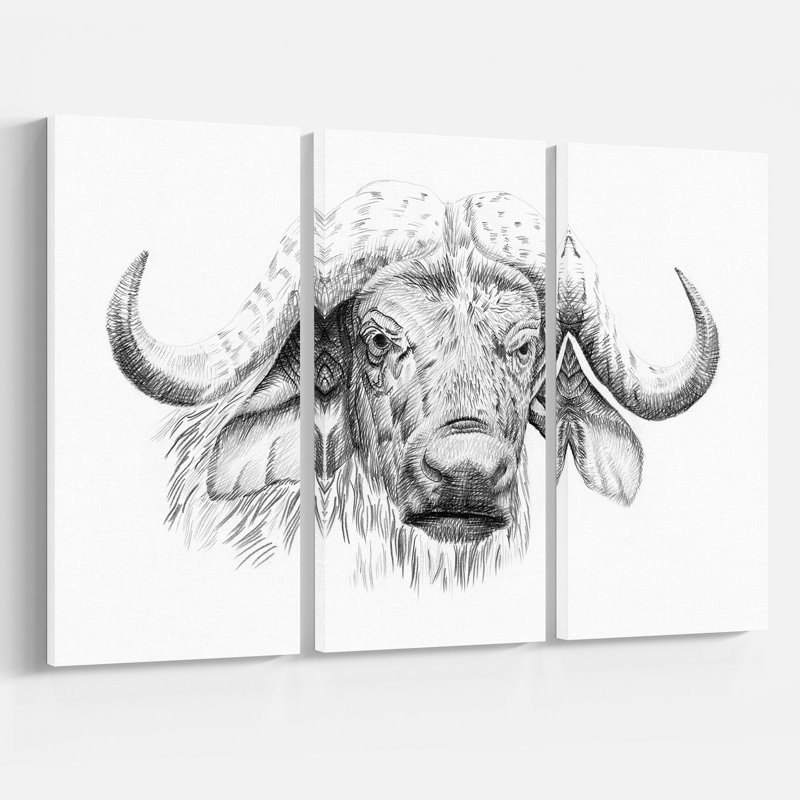 East Urban Home Pencil Buffalo Sketch In Black And White Oil
