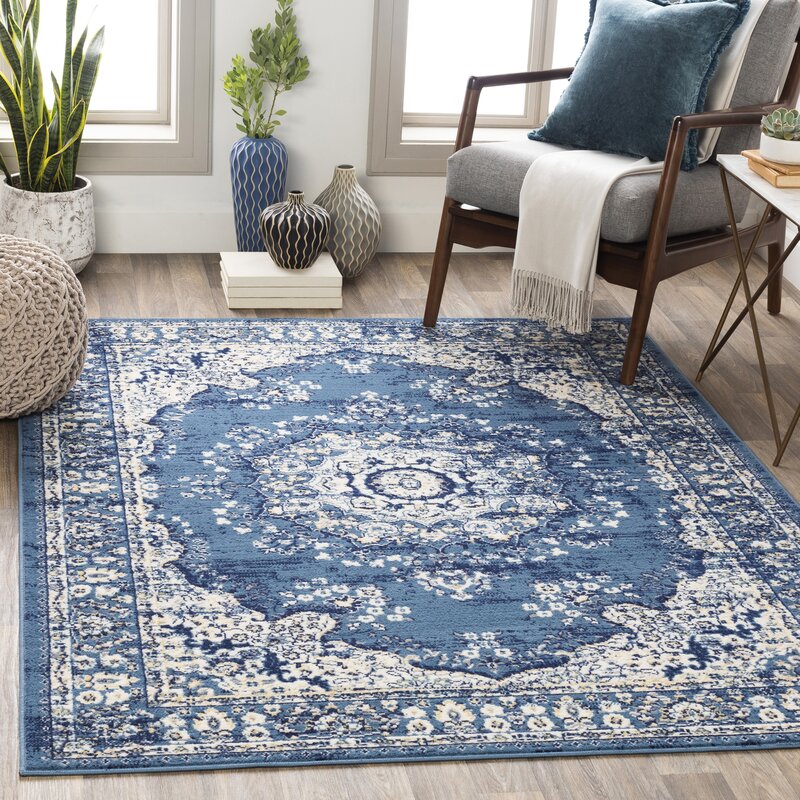 Bungalow Rose Windley Distressed Navy Blue/Denim Area Rug & Reviews ...