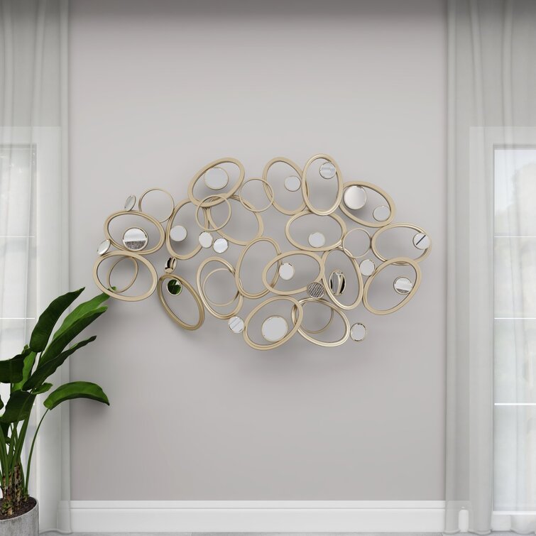 Modern Silver Mirror Circle Metal Wall Sculpture Art Modern Geometric Decor Home 