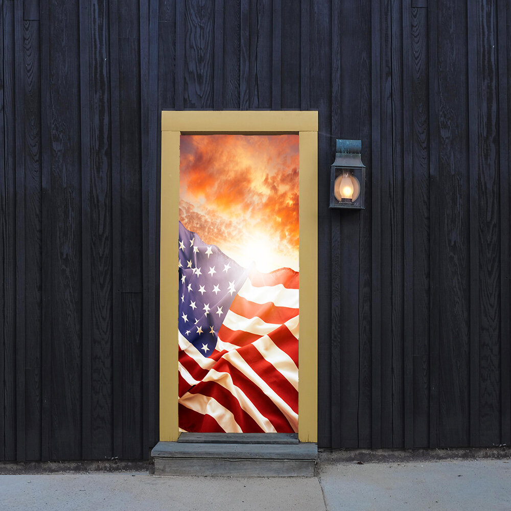 American Flag Sunset Door Mural