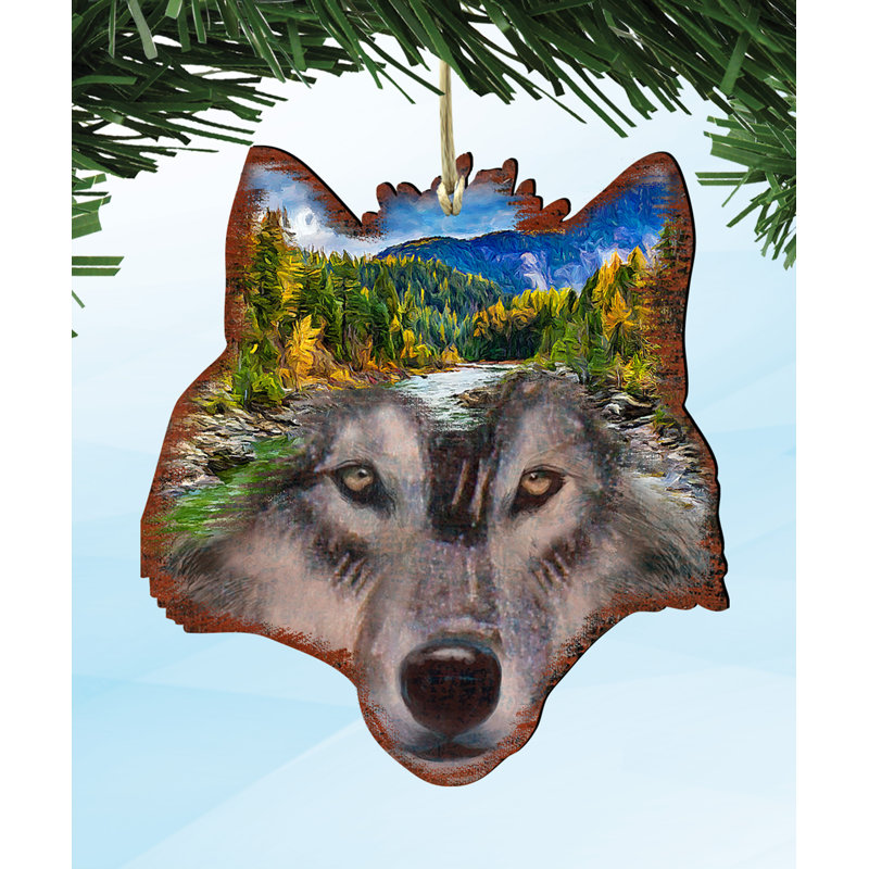 The Holiday Aisle Wolf Face Hanging Figurine Ornament Wayfair