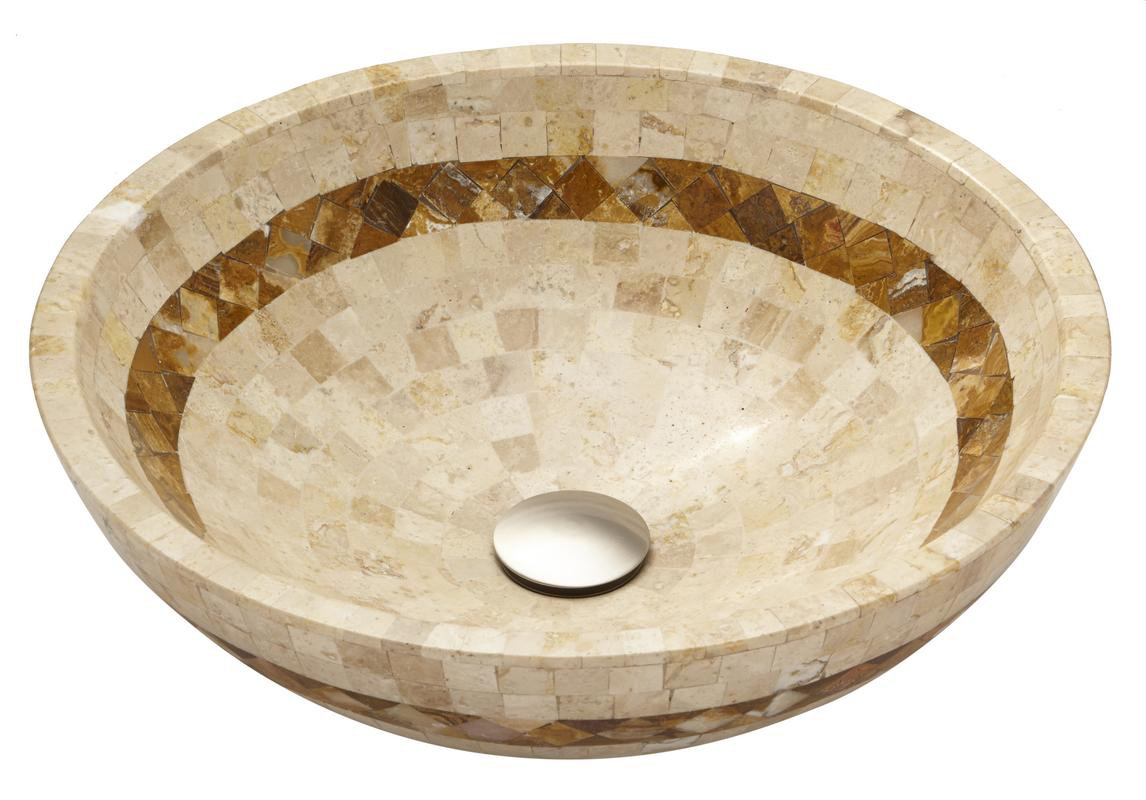 Mosaic Above Counter Bowl Stone Circular Vessel Bathroom Sink Mosaic Above Counter Bowl Stone Circular Vessel Bathroom Sink