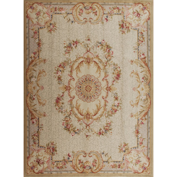 Samad Rugs One-of-a-Kind Savonnerie Hand-Knotted 9 X 12 Wool Area Rug in Ivory | Wayfair One-of-a-Kind Savonnerie Hand-Knotted... 