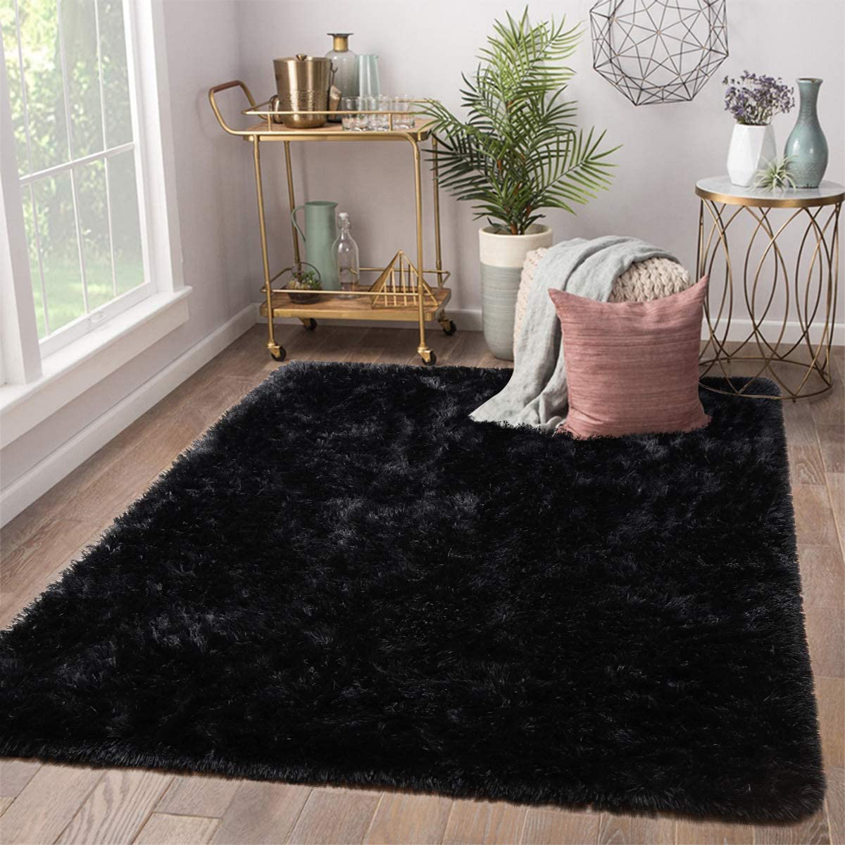 Mercer41 Antrese Shag Performance Black Rug & Reviews Wayfair