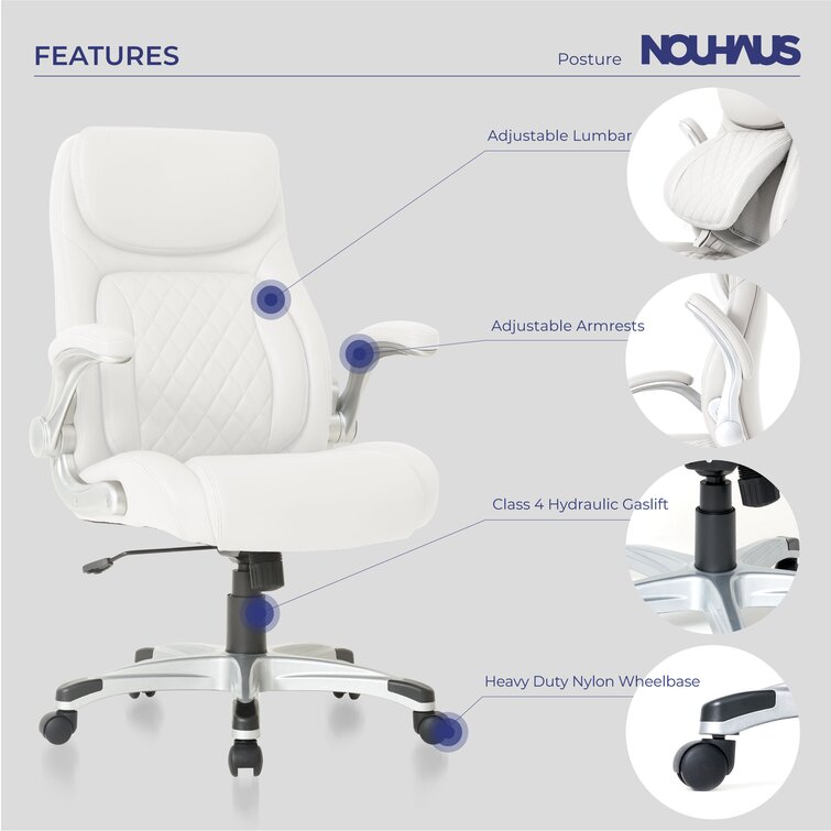 Taupe Modern Executive Chair and Computer Desk Chair NOUHAUS +Posture Ergonomic PU Leather Office Chair Click5 Lumbar Support with FlipAdjust Armrests