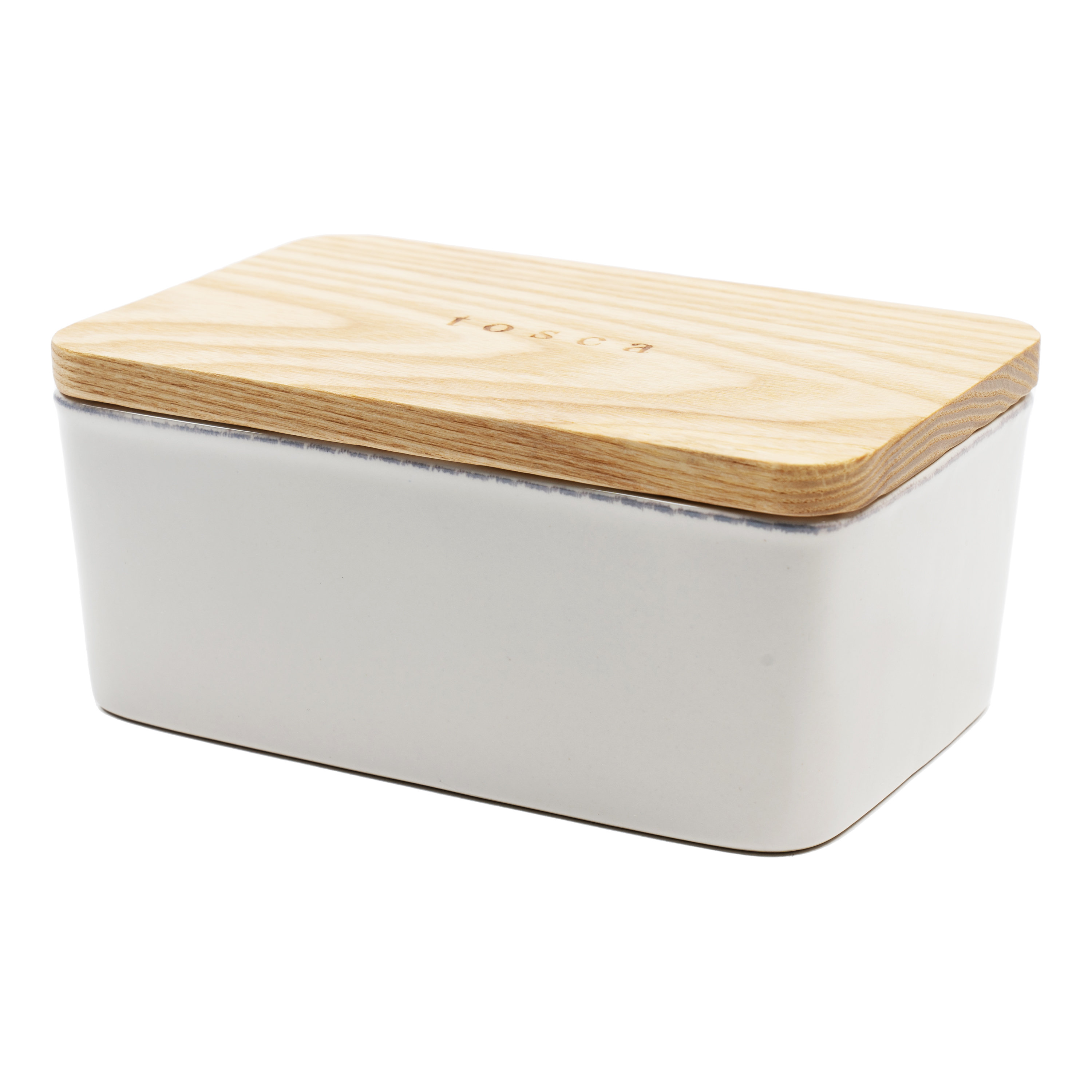 Yamazaki USA Yamazaki Home Full Size Ceramic Butter Dish With Wooden