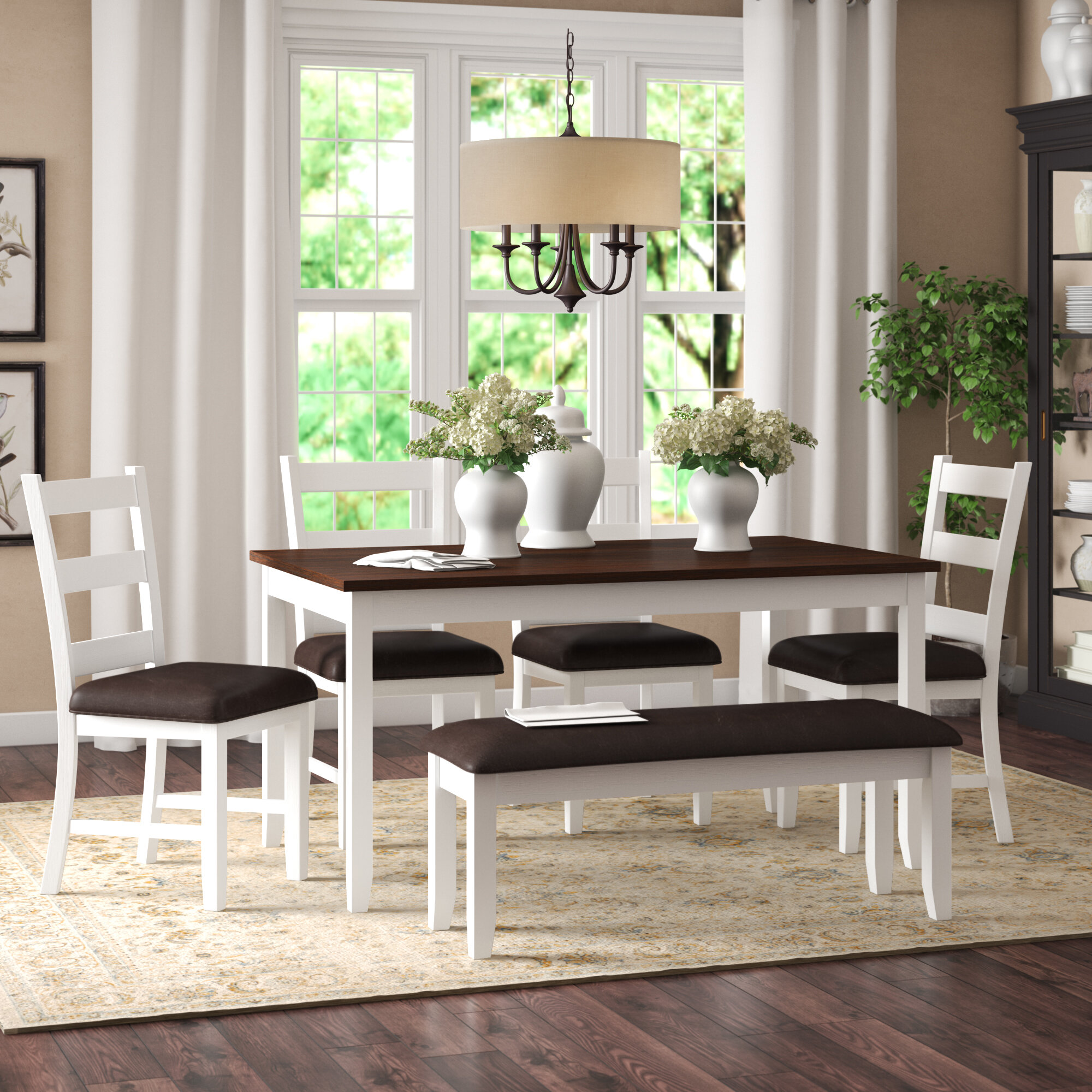 6 person dining set with bench