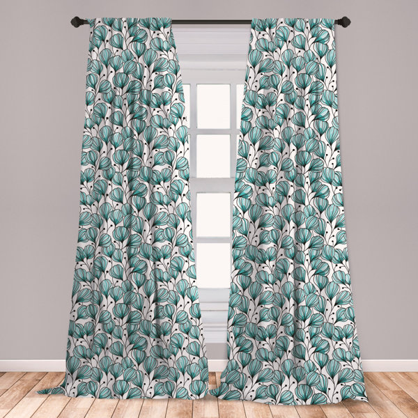 East Urban Home Ambesonne Floral Curtains Doodle Style Flowers