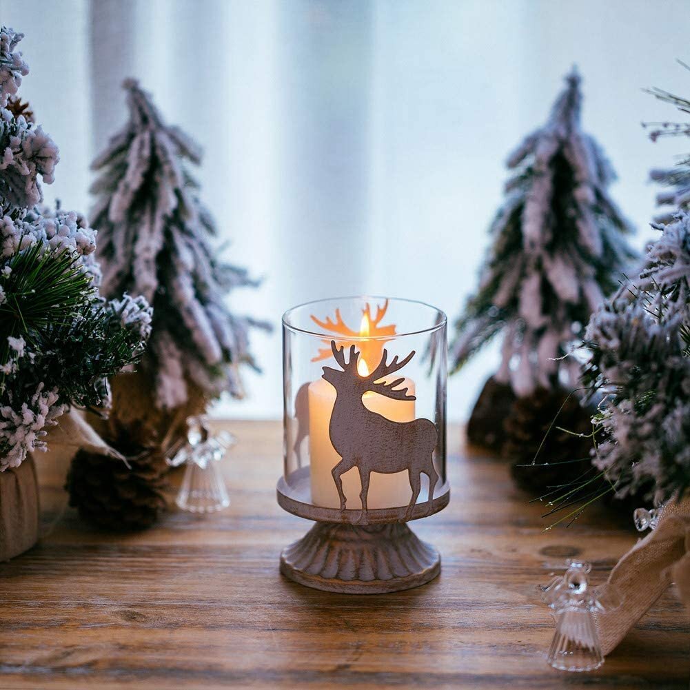 Ornate Brass Christmas Reindeer 2 Candle Holder