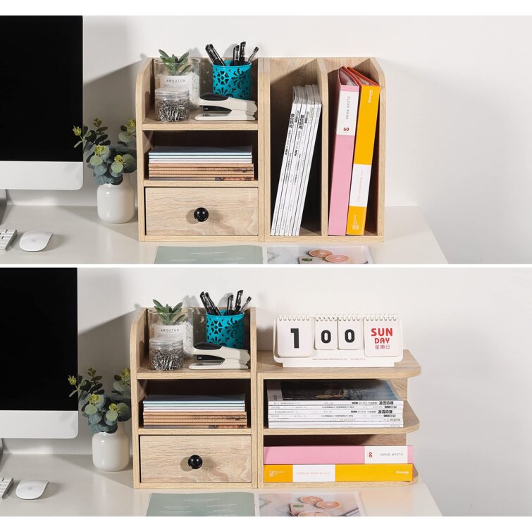 Wooden Desk Organizer w/ Drawers Office Supplies Desktop Tabletop Rack Holder