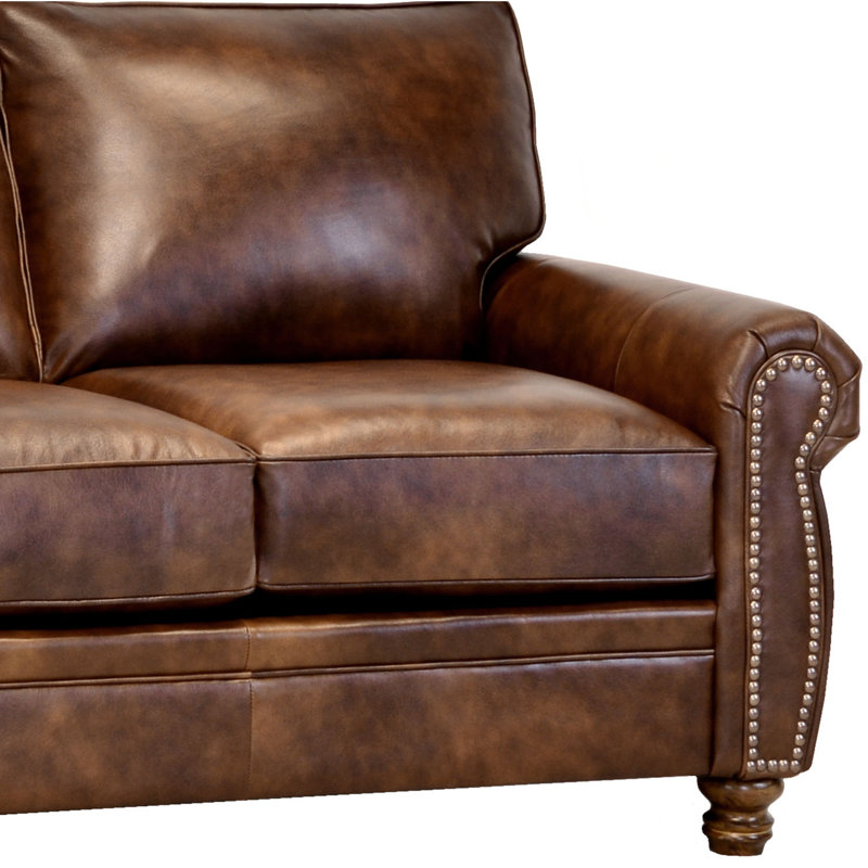 Charlton Home Made In Usa Alborghus Brown Top Grain Leather Sofa Wayfair