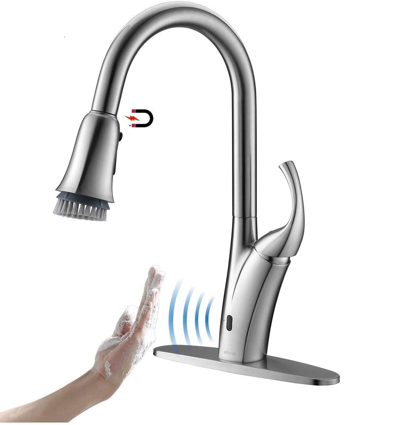 Appaso Pull Down Touchless Single Handle Kitchen Faucet With Soap Dispenser Reviews Wayfair