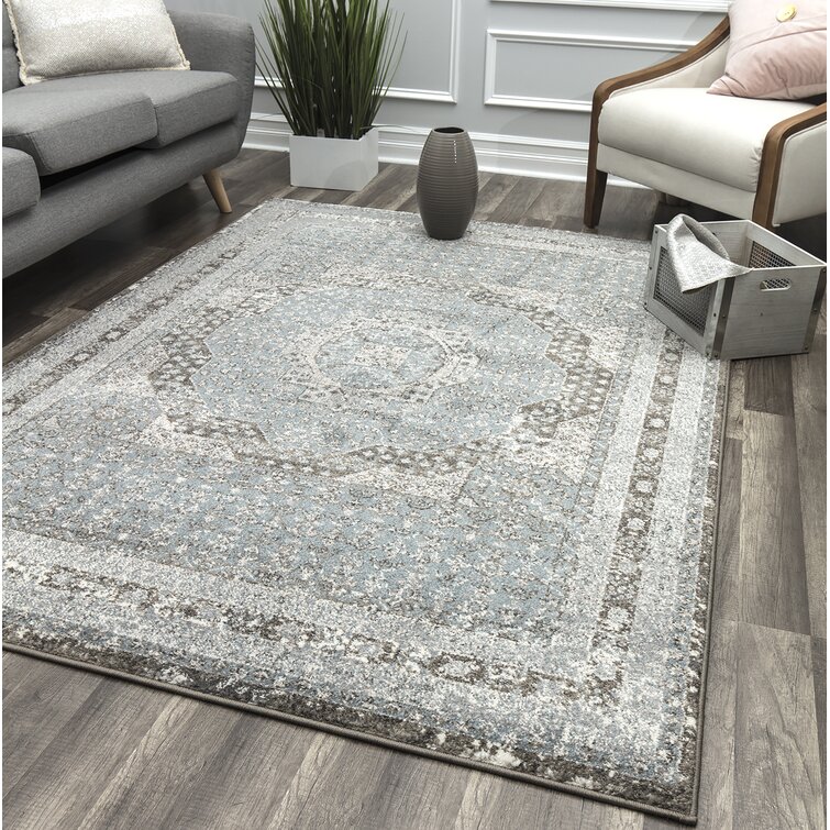 Alcott Hill® Meeks Blue/ Cool Brown/Gray Area Rug & Reviews | Wayfair