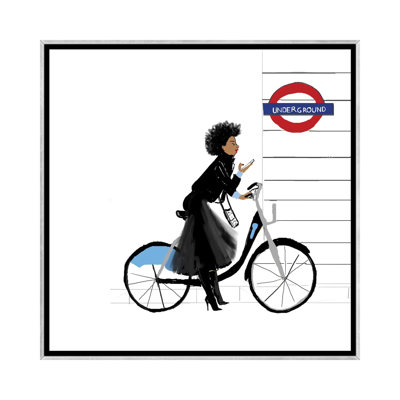 Bike Girl by Nicholle Kobi - Painting Print East Urban Home Format: Silver Framed Canvas, Matte Color: No Matte, Size: 18