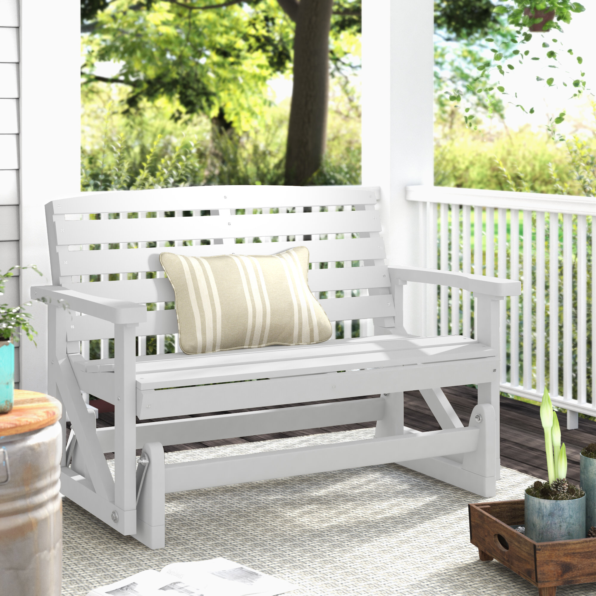 white rocking bench