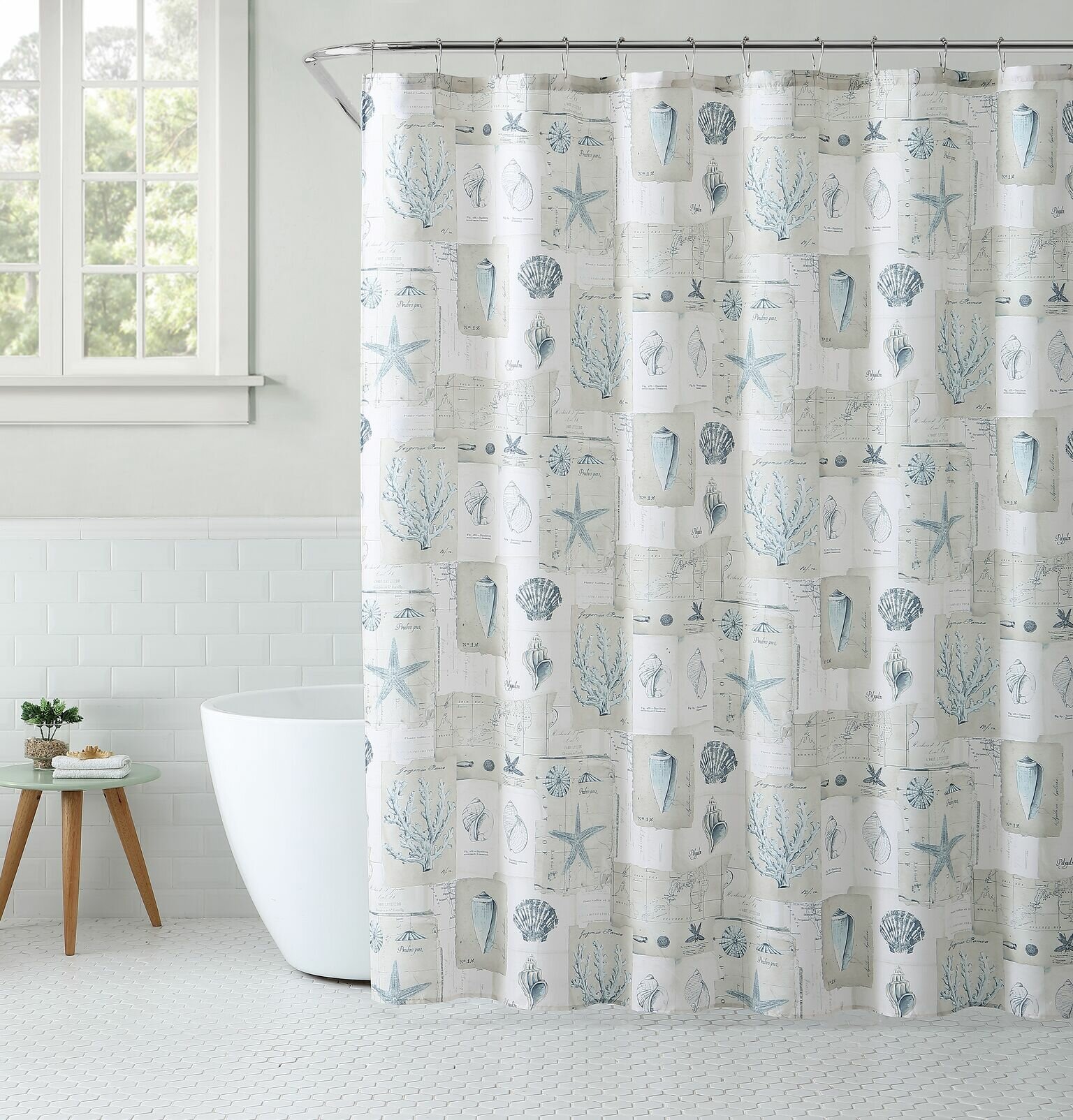 Details about   Coastal Seashells Embroidered Fabric Shower Curtain 