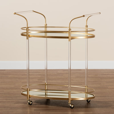 Milchan Baxton Nakano Metal and Mirrored Glass 2-Tier Bar Cart
