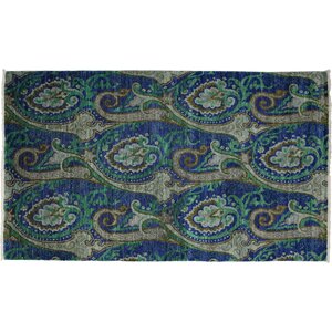 One-of-a-Kind Suzani Hand-Knotted Blue Area Rug