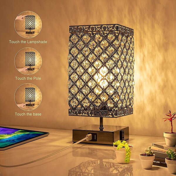 USB LED Wooden Bedside Table Lamp Desk Lamps Nightstand Lighting for Bedroom 