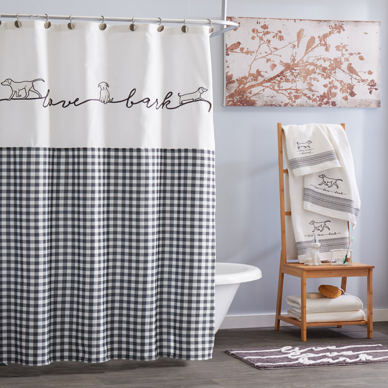 Bathroom Waterproof Fabric Shower Curtain Set Black Dot White /& Blue Stripe Dogs