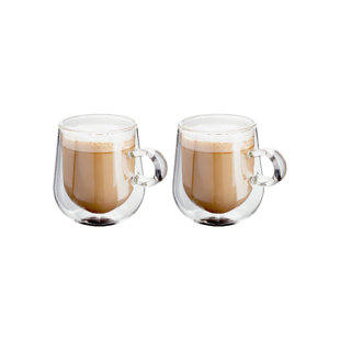 Insulated Espresso Coffee Cups with Large Handle Double Walled Glass Coffee Mugs Drinking Glasses for Coffee&Tea 12 oz Latte Clear Mugs Perfect for Espresso Set of 2 Cappuccinos 