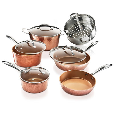 Gotham Steel Hammered Copper 10 Piece Non Stick Cookware Set Gotham Steel