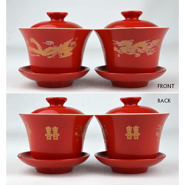 wedding tea set porcelain gaiwan red tureen cup saucer covered bowl coaster lid 