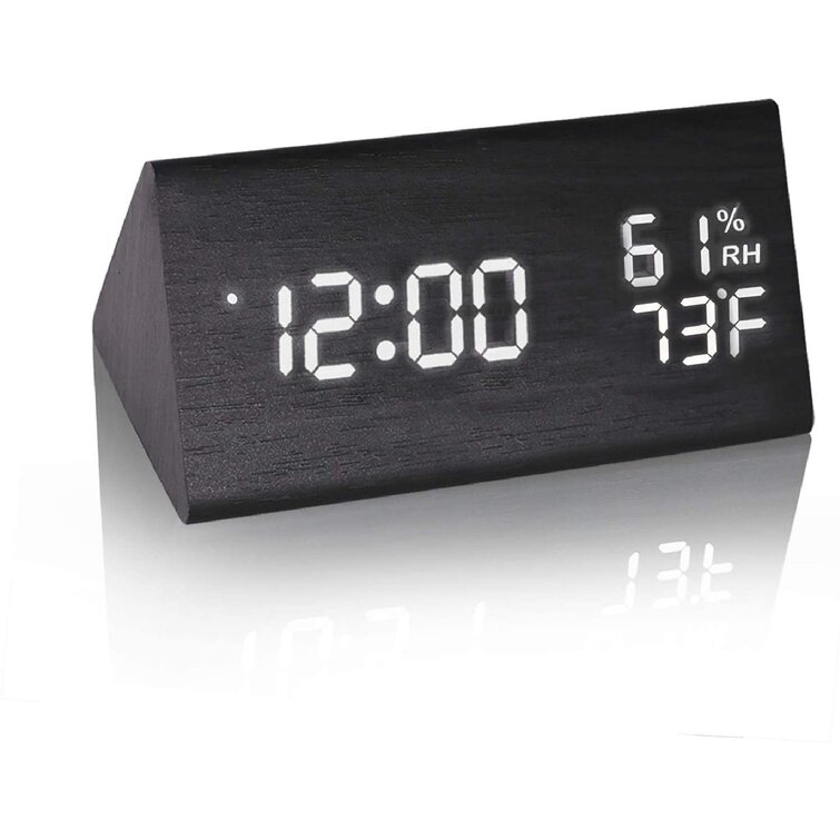 Digital Alarm Wood Desk Clock LED Display Temperature  Wooden Style For Room 