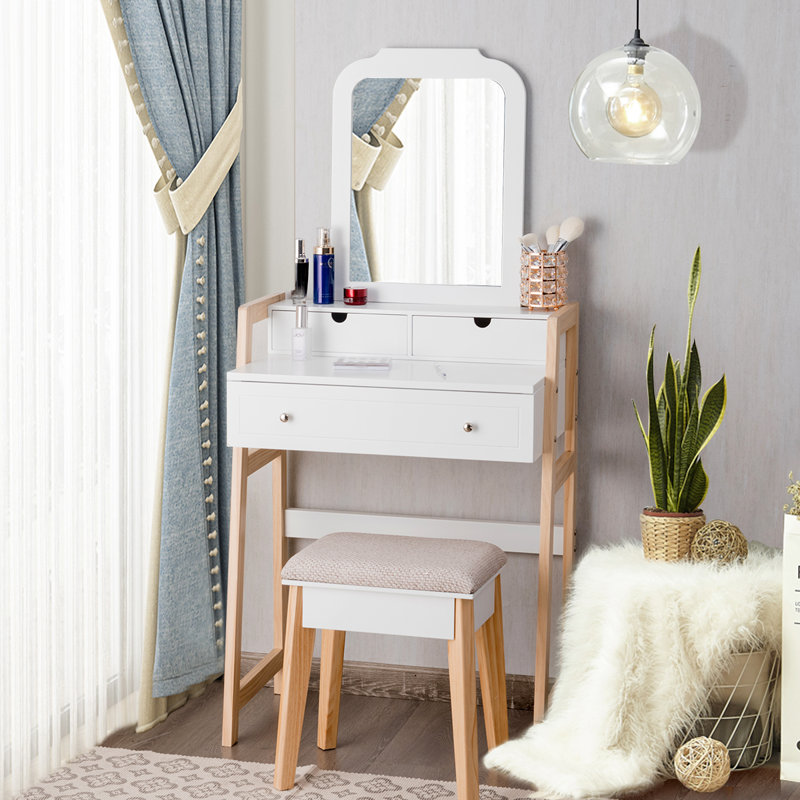 Practical drawers provide storage space for many makeup items. crebilly makeup vanity set with stool and mirror
