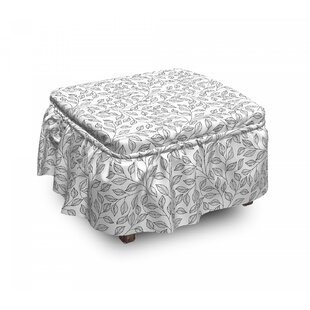 Leaves Mono Floral Rustic 2 Piece Box Cushion Ottoman Slipcover Set By East Urban Home